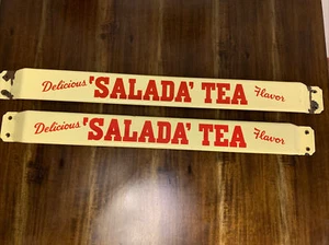 Vintage Pubblicità Salada Tea Porcellana Porta Push Bar Negozio Set di Due 32”34” - Foto 1 di 7