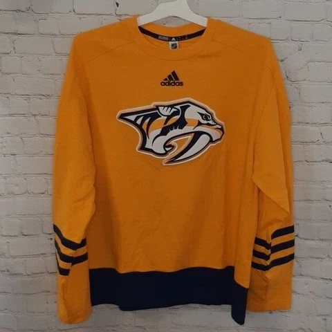 NWT ADIDAS Nashville Predators Pullover Gold & Navy Blue Sweater - Size Large Cover