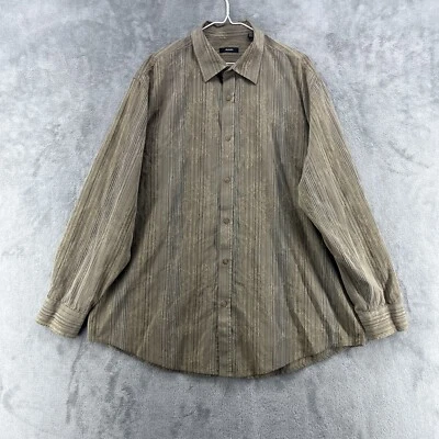 Camisa Alfani Para Hombres 2XL Marrón Rayas Floral Bordada Abotonada Diseñador Preppy Foto 1 de 4