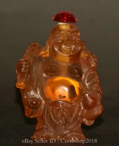 3.8" Old Chinese Buddhism Amber Carving Happy Laugh Maitreya Buddha Snuff Bottle - Picture 1 of 9