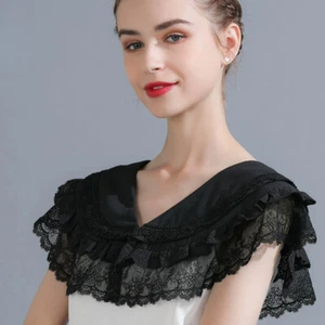 Women Fake Collar Lace Shawl Capelet Evening Dress Shrug Bolero Cropped Tops - Picture 1 of 12