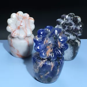 213g Natural Crystal Various ores Hand-carved Exquisite sunflower statues 3pcs - Picture 1 of 4