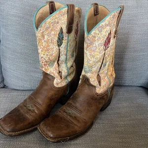 Roper Damengröße 10 eckige Zehenpartie Flextra Pfeilfeder 11" Westernstiefel braun - Bild 1 von 17