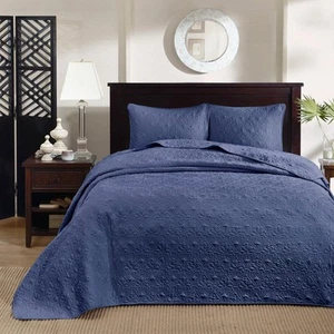 Quebec Queen Size Quilt Bedding Set - Navy , Damask – 3 Piece Bedding Quilt C... - Picture 1 of 7
