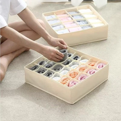 24 Grid Drawer Organiser Underwear Socks Tie Storage Wardrobe Box Draw Divider - Image 1 of 3