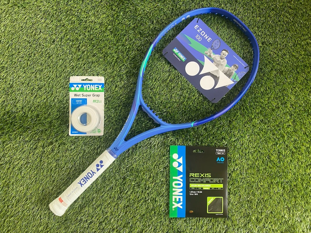 Yonex Ezone 100 Tennis Racquet 4 1/4 String & Over Grip 3 Pack for