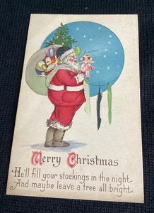 Vintage Christmas postcard Santa Claus profile doll globe stockings antique - Imagen 1 de 2