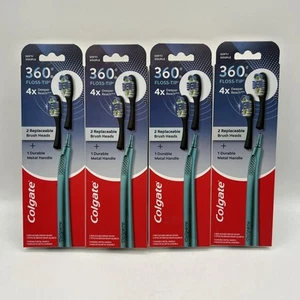 Colgate 360 Floss Tip Toothbrush Metal Handle with 2 Brush Heads 4 Pack - Picture 1 of 5