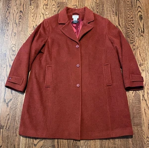 LL Bean Women's Classic Lambswool Polo Coat 3/4 Length 3X Bellandi Wool Italy - Picture 1 of 3