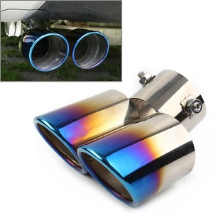 Blue Dual Car Stainless Steel Rear Exhaust Pipe Tail Muffler Tip Accessories - Picture 1 of 9