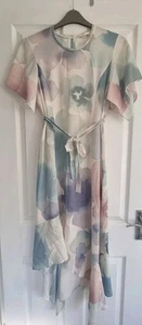 Womens John Rocha Summer Pastel Floral Floaty Style Short Sleeved Dress Size 10 - Picture 1 of 14