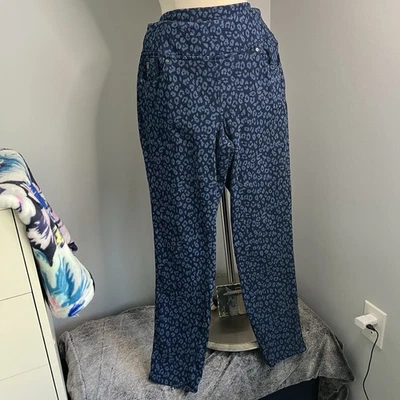 Belle by Kim Gravel Size 14 Dark Indigo Flexibelle Leopard Print Denim Leggings - Image 1 of 4