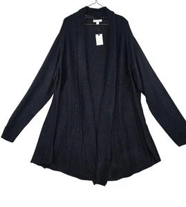 Dana Buchman Womens Open-Front Cardigan Black 3X Acrylic Ribbed Knit - Picture 1 of 9