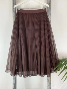 Veronika Maine Cooper Brown Pleated Stretch Midi Skirt - Size M (Fit 10 to 12) - Picture 1 of 3