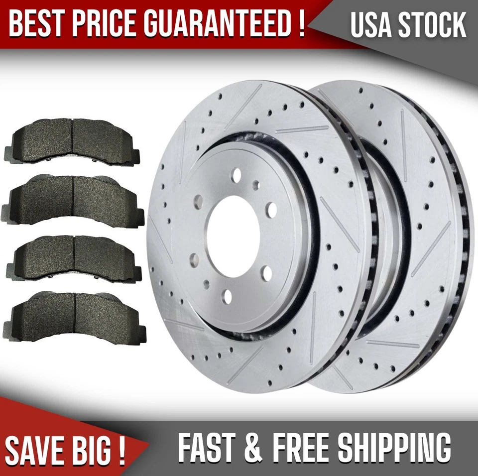 For 2010-2020 Ford F-150 Lincoln Navigator Front Drilled Rotors Brakes Pads Kit - Image 1 of 4