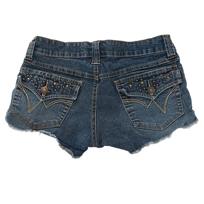 Wet Seal Denim Shorts Juniors Size S Blue Studded Pockets Frayed Hem - Image 1 of 4