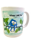 WHOOO LOVES YOU? Bible Verse  1 John 4:7-8 Blue Owl Coffee Mug Square 1  Art NEW