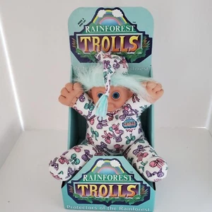 Vtg Imagi-Toy 1992 Rainforest Troll Doll Blue Hair Plush Body Plastic Head 16” - Picture 1 of 7