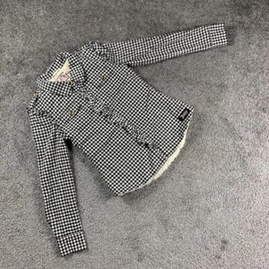 Juicy Couture Girl's 12 Shirt Jacket Faux Fur Lining Plaid Black Ivory Flannel - Picture 1 of 8