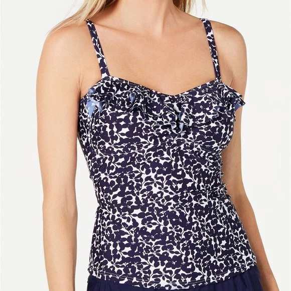 Island Escape Navy Bella Floral Tahiti Tankini Swimsuit Top 8 Tap19