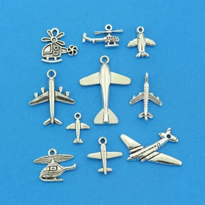 Colección Avión Antiguo Tono Plata 10 Dijes Diferentes - COL431H - Imagen 1 de 1