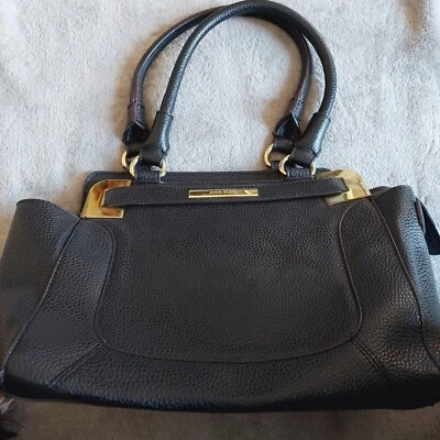 Bolso de Mano Anne Klein Negro Imitación Cuero Forro Lunares Acentos Dorados Foto 1 de 4