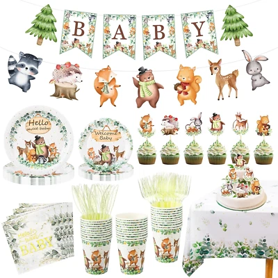 140PCS Woodland Baby Shower Decorations for Boys Girls Safari Jungle Forest Anim - Image 1 of 4