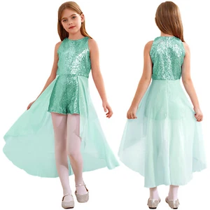 Kids Girls Chiffon Sequined Birthday Prom Pageant Party Jumpsuit Romper Gowns - Picture 1 of 72
