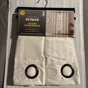 Eclipse Room Darkening Faux Silk/Ivory Grommet Window (2) Panels 74” W x 84” L - Picture 1 of 4