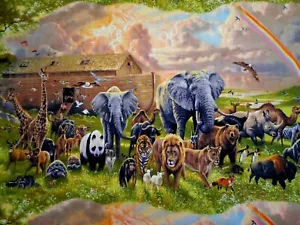Quilt Fabric 1 3/8+ Yard Religious Noahs Ark Animals Christian Premium Cotton #N - Picture 1 of 2