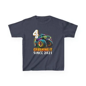 Birthday Monster Truck 4 year Old Boys 4th Party Born 2021 T-Shirt - Picture 1 of 19
