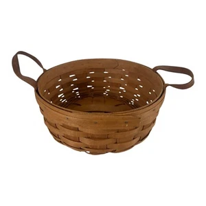 LONGABERGER Basket Signed 10x4" Leather Handles Collectible Collector USA - Picture 1 of 15
