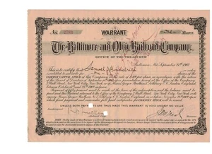 The Baltimore & Ohio Railroad Co. Mandato 1 azione settembre 1902 capitale comune stock - Foto 1 di 2