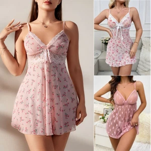 Womens Sexy Lingerie Lace Trim V-Neck Babydoll Dress Nightgown Chemise Sleepwear - Picture 1 of 22