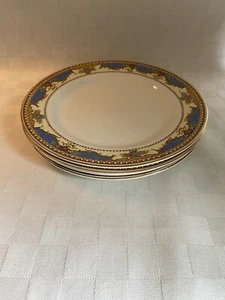 4 Royal Staffordshire / Newport Pottery 7.75" Salad Plates Blue Yellow Scroll - Picture 1 of 9
