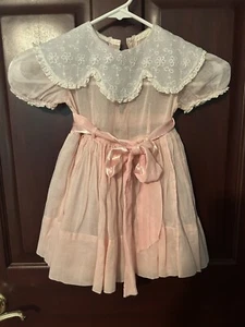Vintage Toddler Girls Pink Sheer & Lace Party Dress - Picture 1 of 6