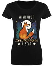 Wish Upon A Star, Ladies Black T-Shirt, Night Fox, Spirit Animal, Mystical Roots
