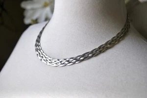 Vintage Sterling Silver .925 SU Italy Braided Woven Necklace, 18”. Gorgeous - Picture 1 of 5