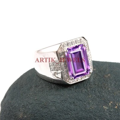 Natural Amethyst Gemstone with 925 Sterling Silver Ring for Men's #5209 - Image 1 of 4