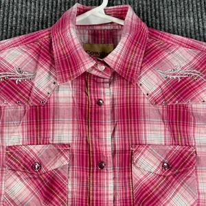 Cowgirl Legend Youth Girls Shirt XL Extra Large Pink Plaid Sleeveless Western - Picture 1 of 14