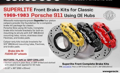 Kit de frenos delanteros Wilwood Superlite 4R, se adapta a Porsche 911 1969-1983, rotores perforados Foto 1 de 2