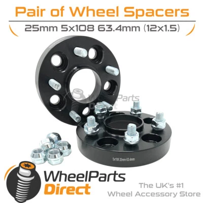 Bolt-On Wheel Spacers (2) 5x108 63.4 25mm for Jaguar S-Type R 02-08 - Image 1 of 3