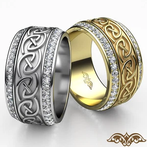 Men's Diamond Eternity Wedding Band Celtic Style Design Pave Set Gold 1 Ctw. - Picture 1 of 35