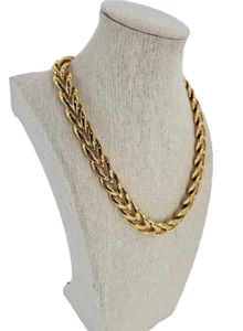 Braided Large Chunky Necklace Fashion Link 18 inch Gold Toned - Picture 1 of 7