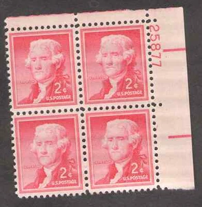 US. 1033. 2c. Thomas Jefferson, Liberty Issue. PB4 #25877 UR. MNH. 1954 - Picture 1 of 2