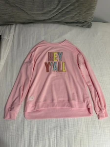 Simply southern size L HEY YA'LL patch pink crewneck - Picture 1 of 2