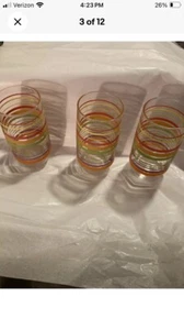 Vintage MCM Lot of 3 Libbey Multi-Color Striped Pastel Glasses Pink Green Yellow - Picture 1 of 3