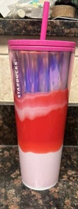 Starbucks 24 Oz Pink Wave 2021 Holiday Valentines Venti Tumbler Cold Cup NEU - Bild 1 von 4