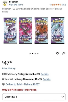 Pokemon Espada y Escudo Chilling Reign Booster Pack (Pack de 4) Mejor oferta Foto 1 de 4