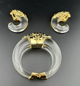 Brazalete Brazalete Inna Cytrine Acanalado Transparente Lucita y Chapado en Oro y Clip en Pendientes - Imagen 1 de 24